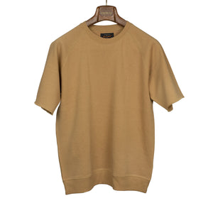 Short sleeve cut-off sweatshirt in khaki cotton terrycloth