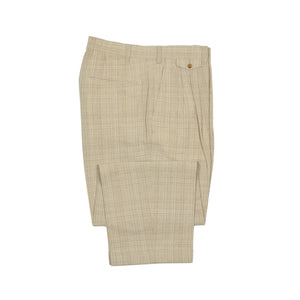 Pleated trousers in natural check cotton wool linen