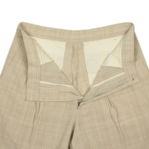 Pleated trousers in natural check cotton wool linen