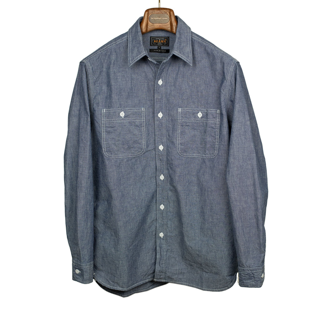 Beams Plus Classic work shirt in washed blue chambray – No Man Walks Alone