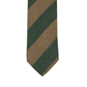 Block stripe tie, green and bronze herringbone wool