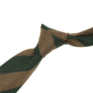 Block stripe tie, green and bronze herringbone wool
