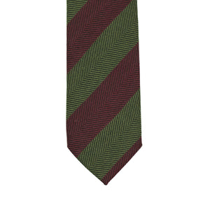 Block stripe tie, burgundy and green herringbone wool