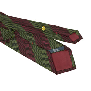 Block stripe tie, burgundy and green herringbone wool