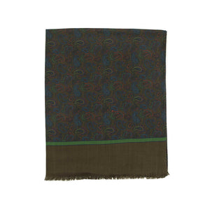 Printed wool & cashmere stole in brown with paisley motifs