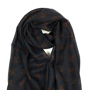 Printed wool stole in navy with subtle rust flower motifs