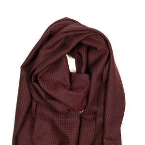 Tonal houndstooth scarf, burgundy wool and silk