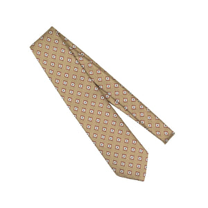 Tan panama silk and cotton tie, diamond jacquard patterns