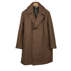 Padded overcoat in brown "roving twill" Shetland wool