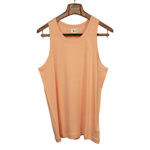 U-neck tank top in pale apricot cotton and silk jersey