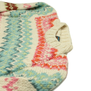 Chamula handknit fair isle sweater in ivory, pink and turquoise merino wool (restock)