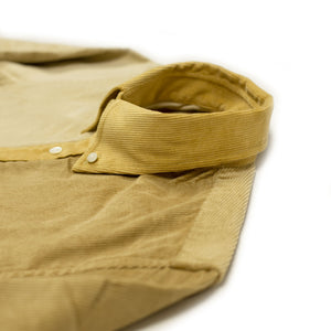 Paneled button down shirt in color blocked beige and golden cotton corduroy