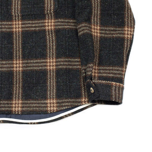 Overshirt in navy, copper, and beige checked wool