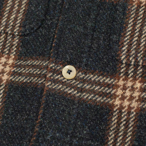 Overshirt in navy, copper, and beige checked wool