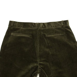 One pleat trousers in dark olive wide wale cotton corduroy