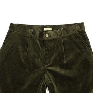 One pleat trousers in dark olive wide wale cotton corduroy