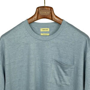 Relaxed pocket tee in smoke blue French linen jersey