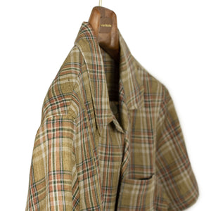 Camp collar shirt in honey check washed linen madras