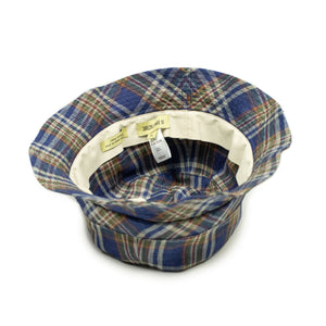 Bucket hat in blue check washed linen madras