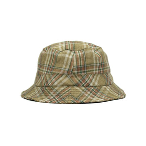 Bucket hat in honey check washed linen madras