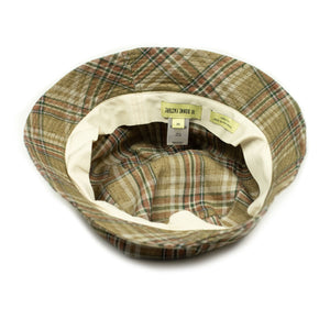 Bucket hat in honey check washed linen madras