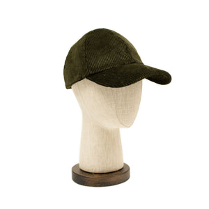 Baseball cap in dark olive wide wale cotton corduroy