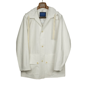 Hooded field jacket in white striped Italian cotton