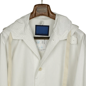 Hooded field jacket in white striped Italian cotton