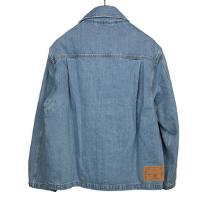 Patch pocket shirt jacket in Japanese stonewashed denim