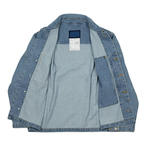 Patch pocket shirt jacket in Japanese stonewashed denim
