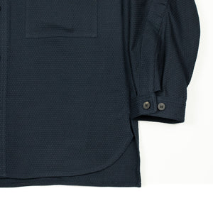Single pocket over shirt in navy Italian cotton jacquard