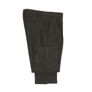 Aareseant double breasted suit in charcoal, teal, and rust retro stripe cotton and wool tweed