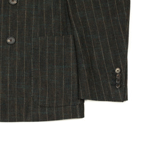 Aareseant double breasted suit in charcoal, teal, and rust retro stripe cotton and wool tweed