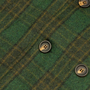 Aalbany double-breasted overcoat in forest green, ochre and black plaid wool