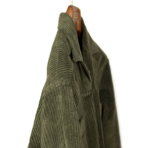 Aabba camp collar shirt jacket in olive green irregular wale cotton corduroy