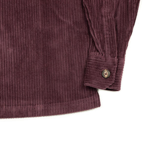 Aabba camp collar shirt jacket in burgundy irregular wale cotton corduroy