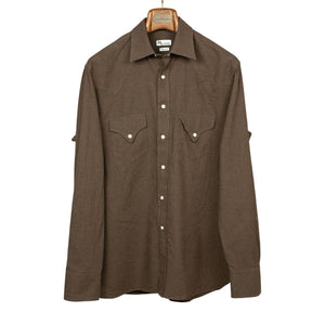 Aariosto western shirt in cocoa lightweight brushed cotton