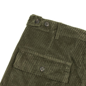 Aartemas fatigue trousers in olive green irregular wale cotton corduroy