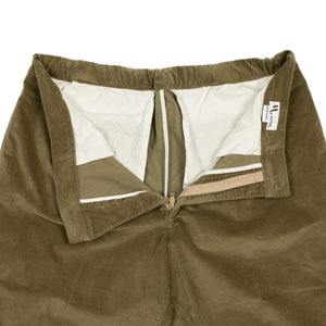 Aavicenna single pleat easy pants in mossy beige cotton velvet
