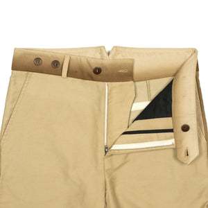 Straight leg trousers in cream and brown burnt molton cotton