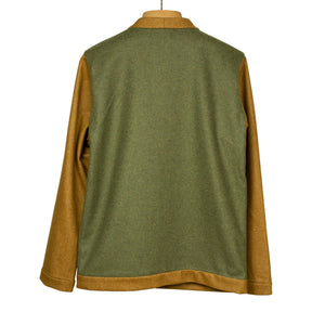V-neck cardigan jacket in green and brown mixed loden wool
