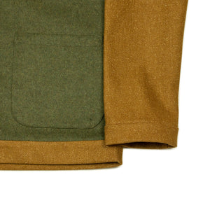 V-neck cardigan jacket in green and brown mixed loden wool