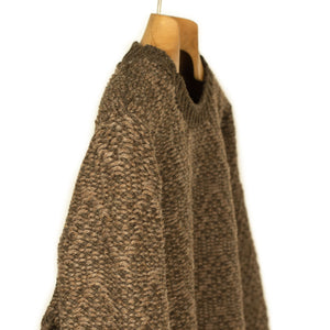 Handknit crewneck sweater in tonal brown wool chevron