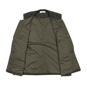 Hunting vest in black and grey check wool/linen