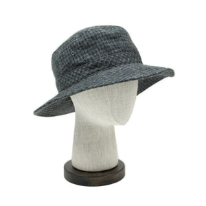Bush hat black & grey check wool/linen