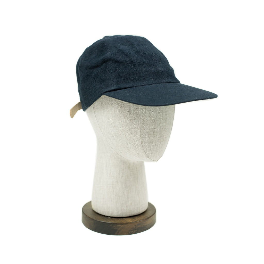 Fujito Baseball cap in navy cotton moleskin No Man Walks Alone