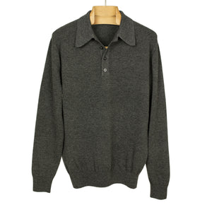 Knit long sleeve polo in charcoal wool/cashmere