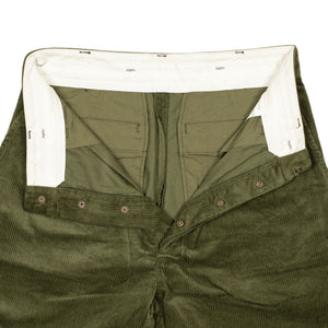 Two tuck trousers in olive cotton corduroy