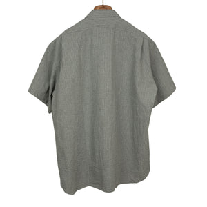 Short sleeve fatigue shirt in charcoal and grey stripe cotton seersucker