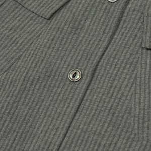 Short sleeve fatigue shirt in charcoal and grey stripe cotton seersucker